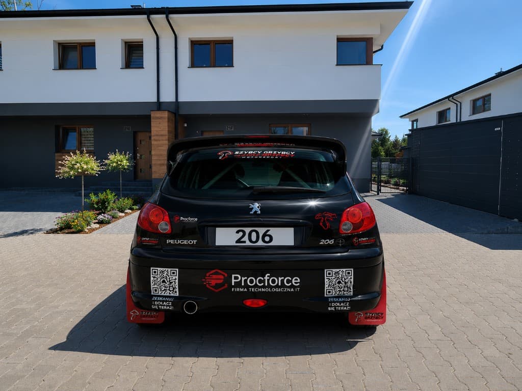 Peugeot 206 Szybcy Grzybcy Motorsport — widok z tyłu